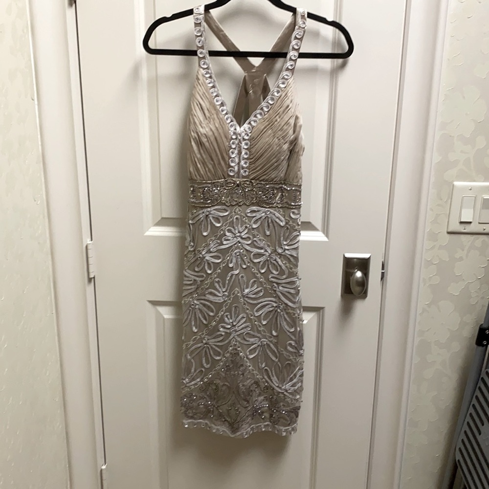 Sue Wong Champagne beaded cocktail dress size 6
